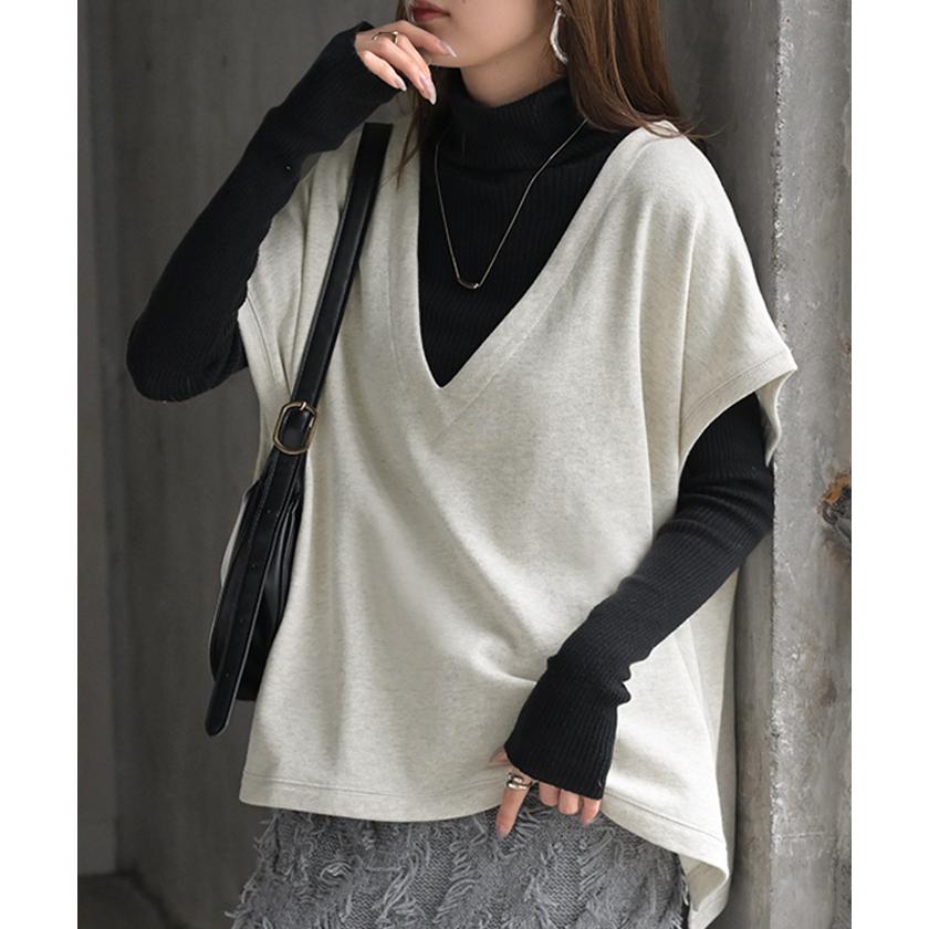 HUG.U（ハグユー） ベスト 深V ウラケ レディース トップス ノーカラー