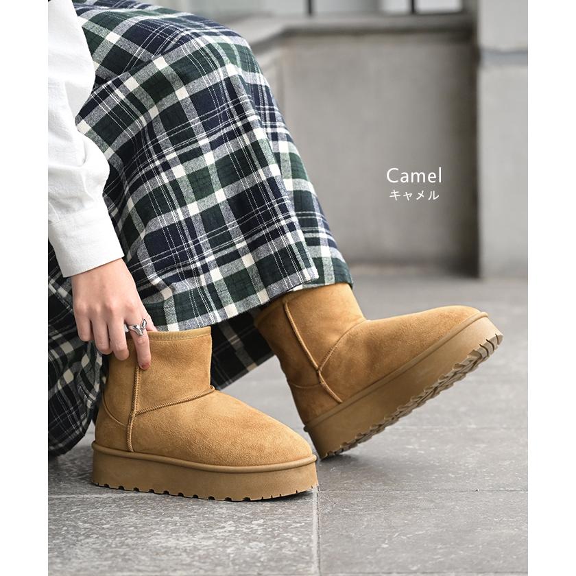 ブーツ ムートン 風 ショート丈 23.0cm 24.5cm 厚底 レディース 靴 撥水 ムートンブーツ 厚底ブーツ シューズ あったか スウェード カジュアル くつ | HUG.U | 12