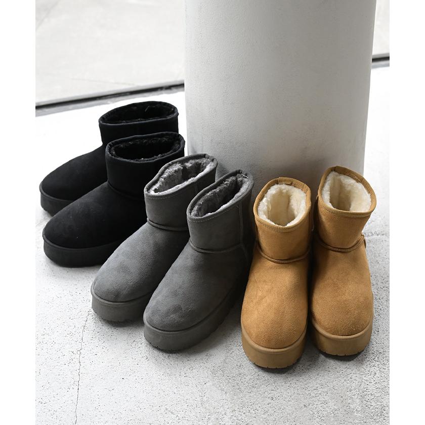 ブーツ ムートン 風 ショート丈 23.0cm 24.5cm 厚底 レディース 靴 撥水 ムートンブーツ 厚底ブーツ シューズ あったか スウェード カジュアル くつ | HUG.U | 04