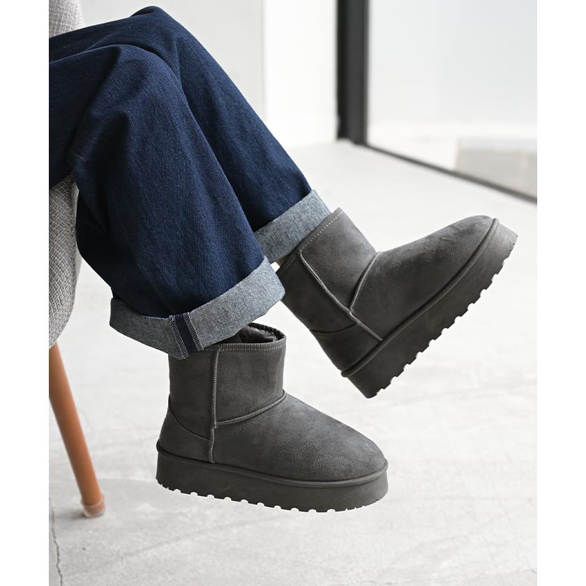 ブーツ ムートン 風 ショート丈 23.0cm 24.5cm 厚底 レディース 靴 撥水 ムートンブーツ 厚底ブーツ シューズ あったか スウェード カジュアル くつ | HUG.U | 07