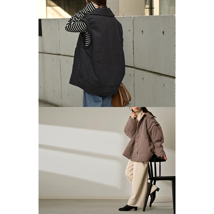 アウター ベスト 2way 中綿 レディース 中綿ジャケット 中綿コート 中綿ベスト ロング パーカー ジャケット ブルゾン オーバー ライダース コート ジレ | HUG.U | 14