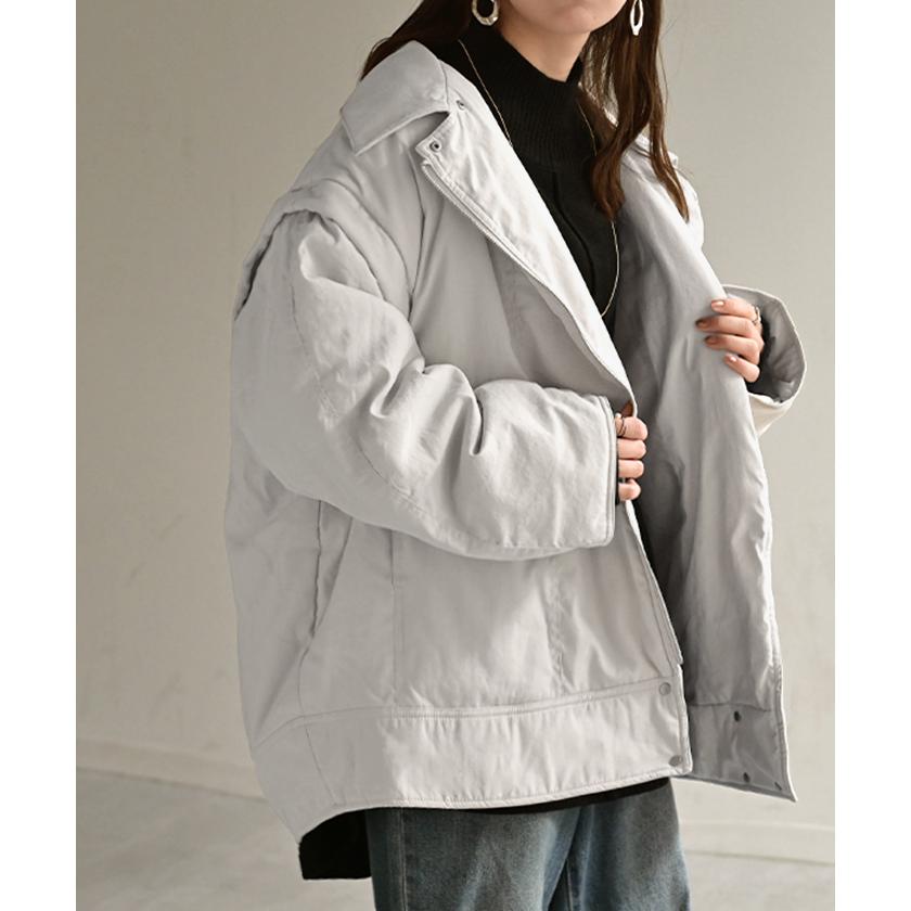 アウター ベスト 2way 中綿 レディース 中綿ジャケット 中綿コート 中綿ベスト ロング パーカー ジャケット ブルゾン オーバー ライダース コート ジレ | HUG.U | 06