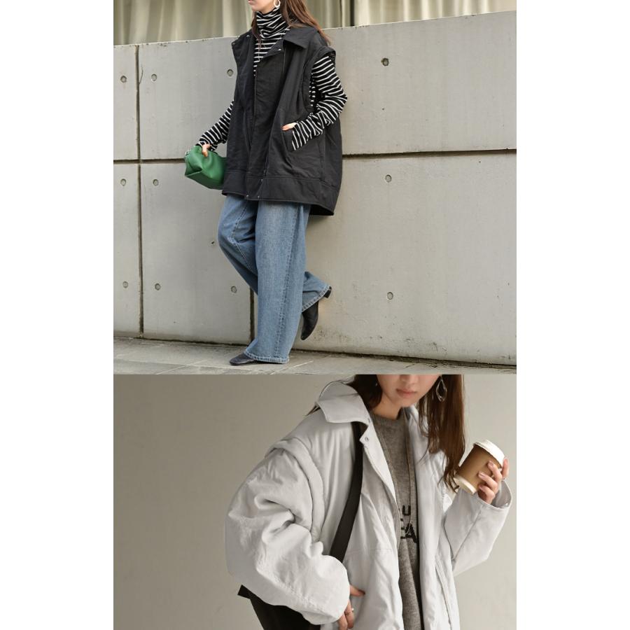 アウター ベスト 2way 中綿 レディース 中綿ジャケット 中綿コート 中綿ベスト ロング パーカー ジャケット ブルゾン オーバー ライダース コート ジレ | HUG.U | 09