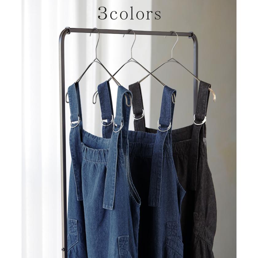 ジャンパースカート デニム ジャンスカ ワンピース レディース サロペット ノースリーブ オーバーオール 軽量 ロング フレア 体型カバー ギャザー 軽い 柔らかい | HUG.U | 11