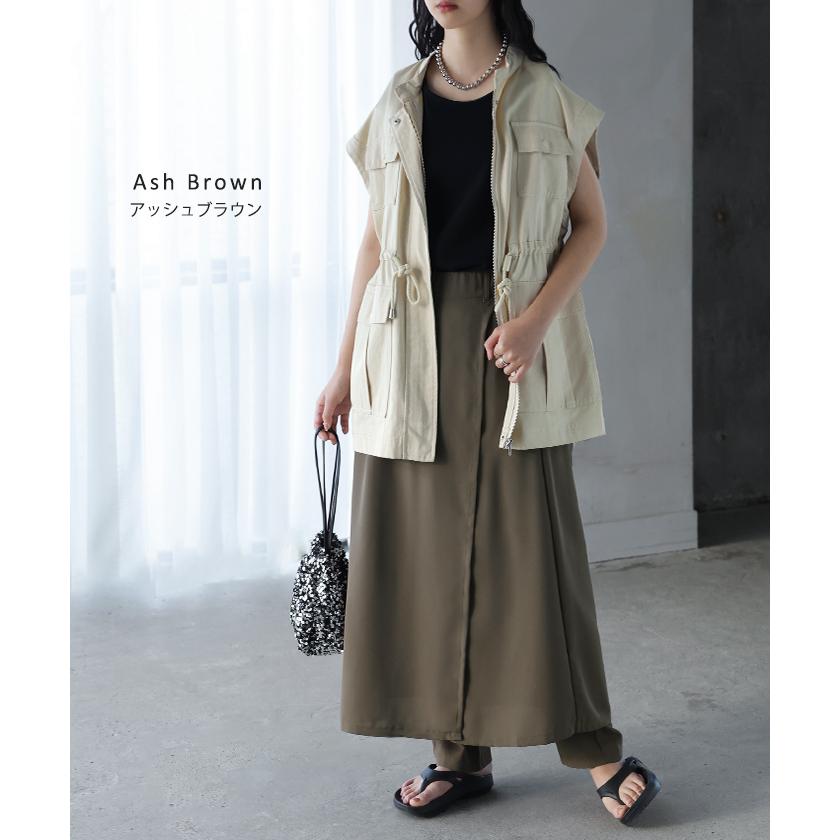 パンツ スカート レディース ボトムス スカパン フレア ラップスカート風 重ね着風 レイヤード 体型カバー ワイドパンツ ズボン ウエストゴム シワになりにくい | HUG.U | 16