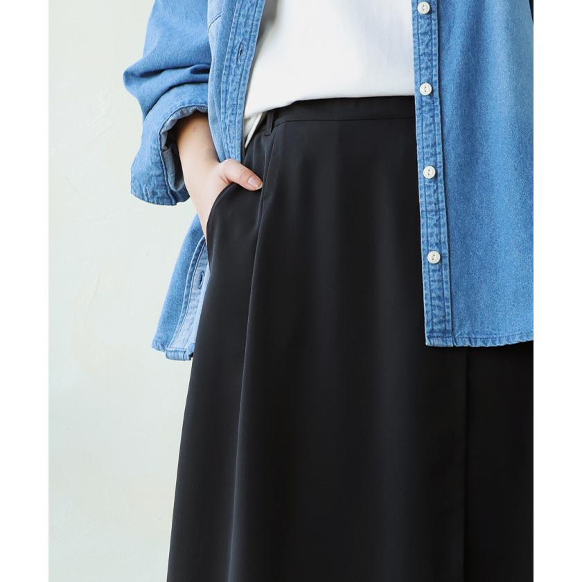 パンツ スカート レディース ボトムス スカパン フレア ラップスカート風 重ね着風 レイヤード 体型カバー ワイドパンツ ズボン ウエストゴム シワになりにくい | HUG.U | 17