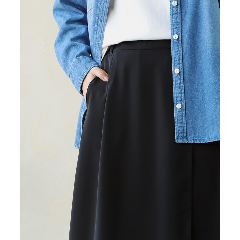 パンツ スカート レディース ボトムス スカパン フレア ラップスカート風 重ね着風 レイヤード 体型カバー ワイドパンツ ズボン ウエストゴム シワになりにくい | HUG.U | 17