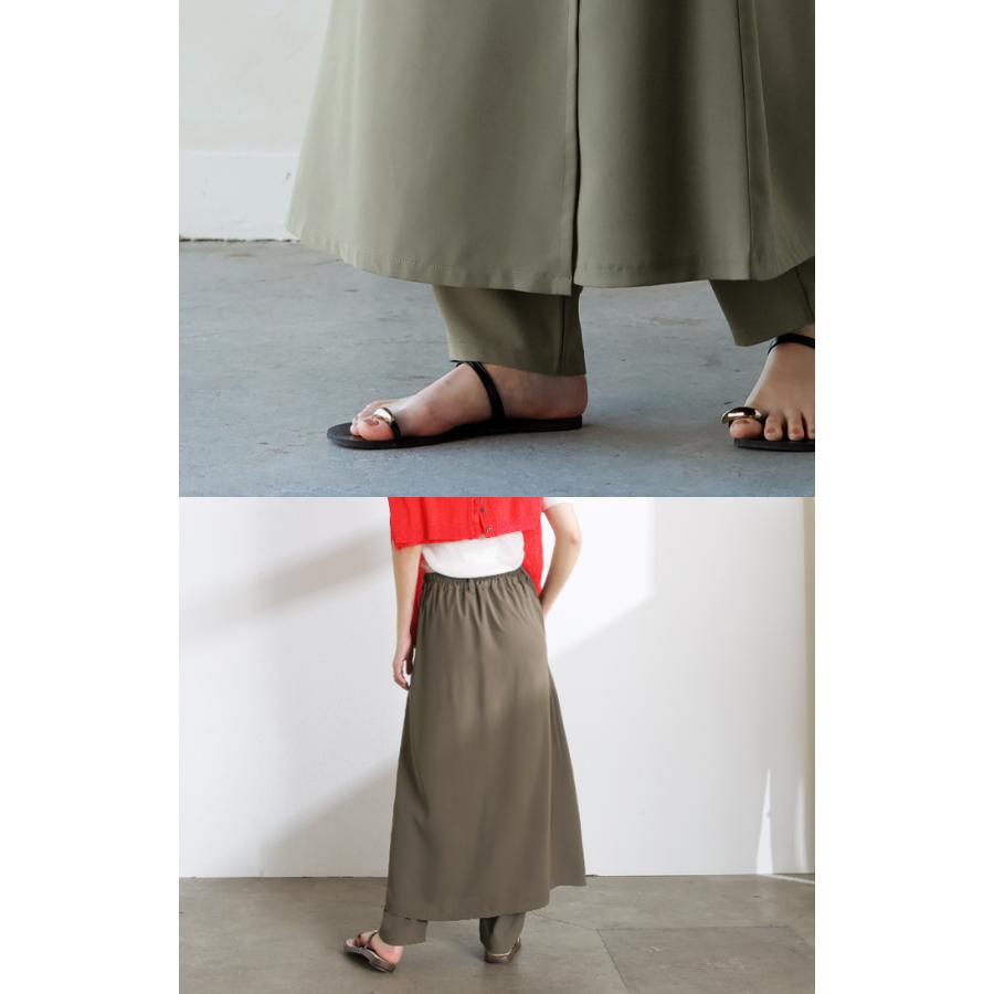 パンツ スカート レディース ボトムス スカパン フレア ラップスカート風 重ね着風 レイヤード 体型カバー ワイドパンツ ズボン ウエストゴム シワになりにくい | HUG.U | 19