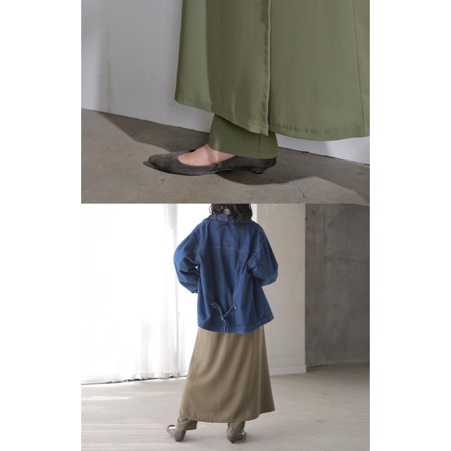 パンツ スカート レディース ボトムス スカパン フレア ラップスカート風 重ね着風 レイヤード 体型カバー ワイドパンツ ズボン ウエストゴム シワになりにくい | HUG.U | 19