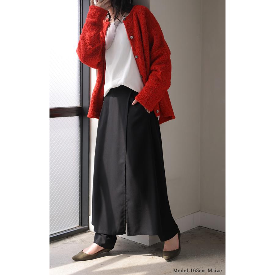 パンツ スカート レディース ボトムス スカパン フレア ラップスカート風 重ね着風 レイヤード 体型カバー ワイドパンツ ズボン ウエストゴム シワになりにくい | HUG.U | 10