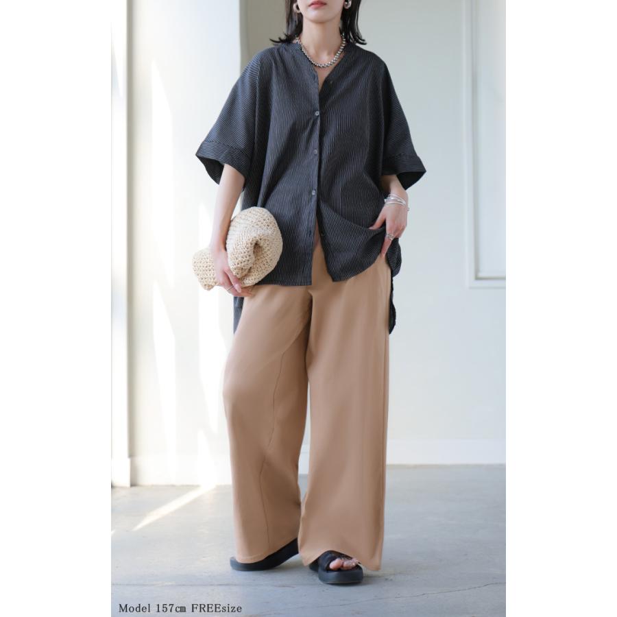パンツ ロング ワイド ハイストレッチ レディース ワイドパンツ ロングパンツ ボトムス ボトム ストレート ズボン ハイウエスト ウエストゴム | HUG.U | 17