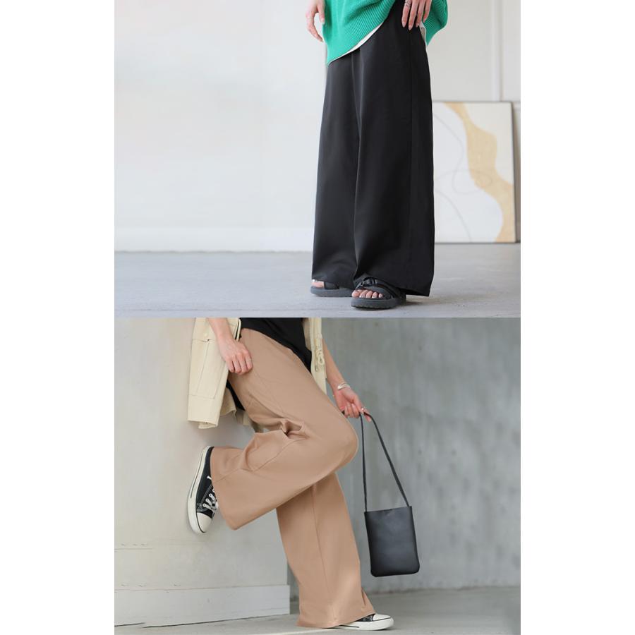 パンツ ロング ワイド ハイストレッチ レディース ワイドパンツ ロングパンツ ボトムス ボトム ストレート ズボン ハイウエスト ウエストゴム | HUG.U | 20
