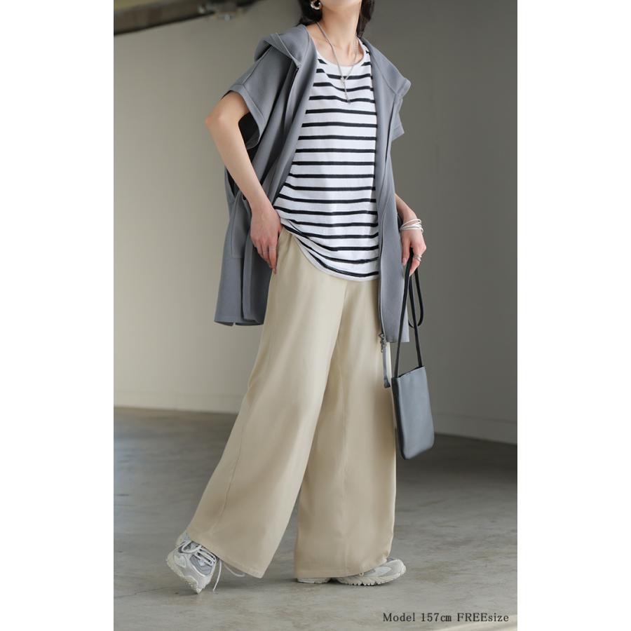 パンツ ロング ワイド ハイストレッチ レディース ワイドパンツ ロングパンツ ボトムス ボトム ストレート ズボン ハイウエスト ウエストゴム | HUG.U | 06