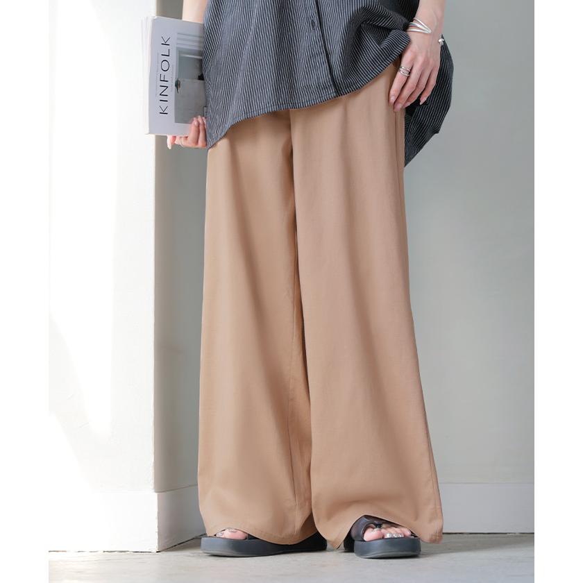 パンツ ロング ワイド ハイストレッチ レディース ワイドパンツ ロングパンツ ボトムス ボトム ストレート ズボン ハイウエスト ウエストゴム | HUG.U | 07