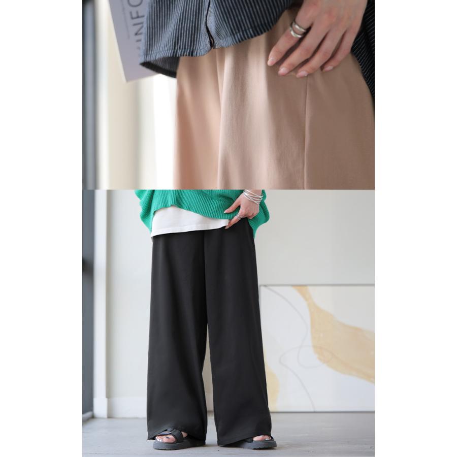 パンツ ロング ワイド ハイストレッチ レディース ワイドパンツ ロングパンツ ボトムス ボトム ストレート ズボン ハイウエスト ウエストゴム | HUG.U | 10