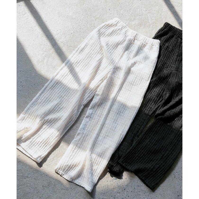 パンツ レース レディース ワイド ワイドパンツ レースパンツ プリーツ プリーツパンツ ロング ロングパンツ ゴム ボトムス ストレート 透かし編み ニット | HUG.U | 16