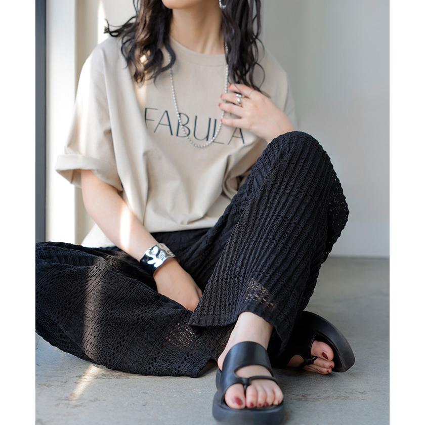 パンツ レース レディース ワイド ワイドパンツ レースパンツ プリーツ プリーツパンツ ロング ロングパンツ ゴム ボトムス ストレート 透かし編み ニット | HUG.U | 05