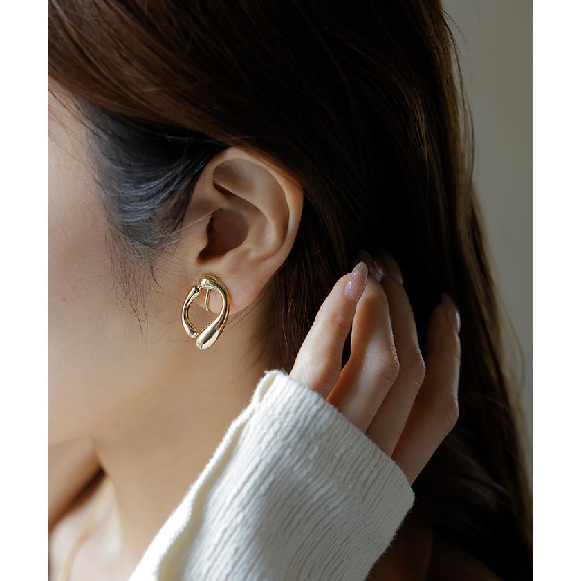 イヤリング ピアスに見える イヤカフ イヤーカフ シルバー ゴールド ノンホール ウェーブ ねじり ぷっくり アクセサリー アクセ フープ フープイヤリング | HUG.U | 12
