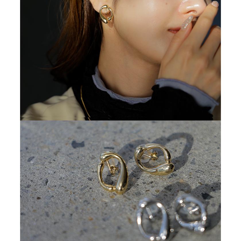 イヤリング ピアスに見える イヤカフ イヤーカフ シルバー ゴールド ノンホール ウェーブ ねじり ぷっくり アクセサリー アクセ フープ フープイヤリング | HUG.U | 08