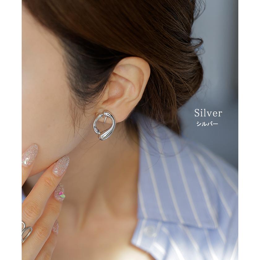 イヤリング ピアスに見える イヤカフ イヤーカフ シルバー ゴールド ノンホール ウェーブ ねじり ぷっくり アクセサリー アクセ フープ フープイヤリング | HUG.U | 10