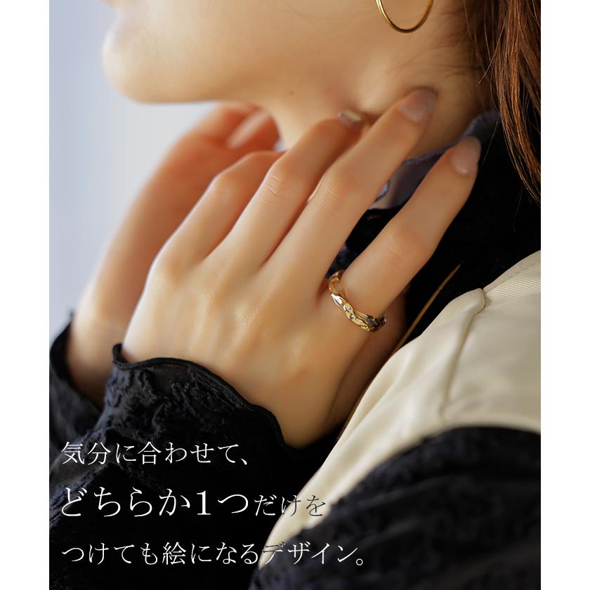 リング 2点セット アクセサリー クリア メタル ニュアンス レディース 指輪 アクセ シルバー ゴールド シルバーアクセサリー S字 ツイスト レイヤード | HUG.U | 13