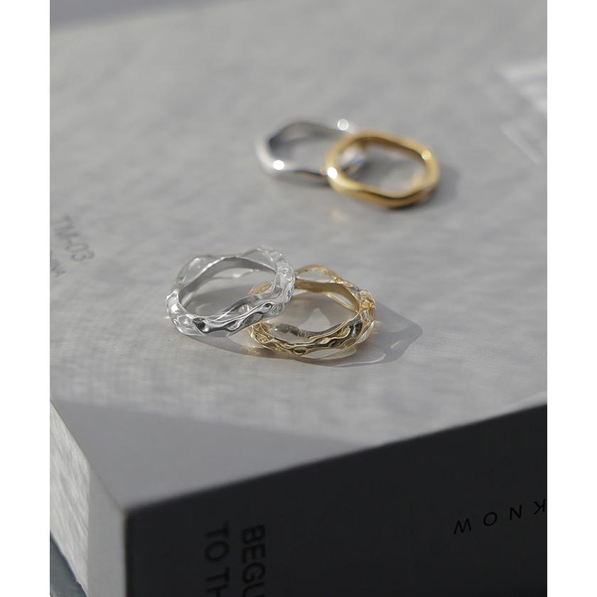 リング 2点セット アクセサリー クリア メタル ニュアンス レディース 指輪 アクセ シルバー ゴールド シルバーアクセサリー S字 ツイスト レイヤード | HUG.U | 03