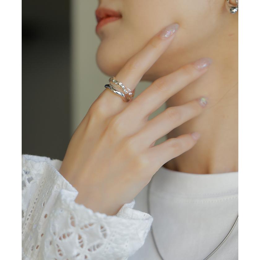 リング 2点セット アクセサリー クリア メタル ニュアンス レディース 指輪 アクセ シルバー ゴールド シルバーアクセサリー S字 ツイスト レイヤード | HUG.U | 06