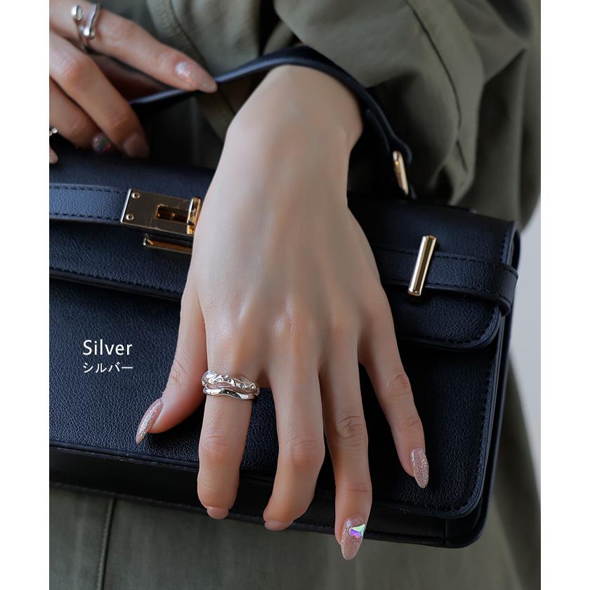 リング 2点セット アクセサリー クリア メタル ニュアンス レディース 指輪 アクセ シルバー ゴールド シルバーアクセサリー S字 ツイスト レイヤード | HUG.U | 09