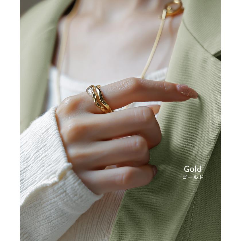 リング 2点セット アクセサリー クリア メタル ニュアンス レディース 指輪 アクセ シルバー ゴールド シルバーアクセサリー S字 ツイスト レイヤード | HUG.U | 10