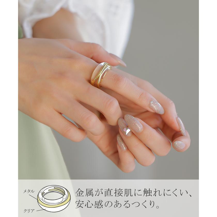 リング クリア メタル アクセサリー ニュアンス レディース 指輪 アクセ シルバー ゴールド シルバーアクセサリー ボリューム 透け感 レイヤード 重ね付け 太め | HUG.U | 05