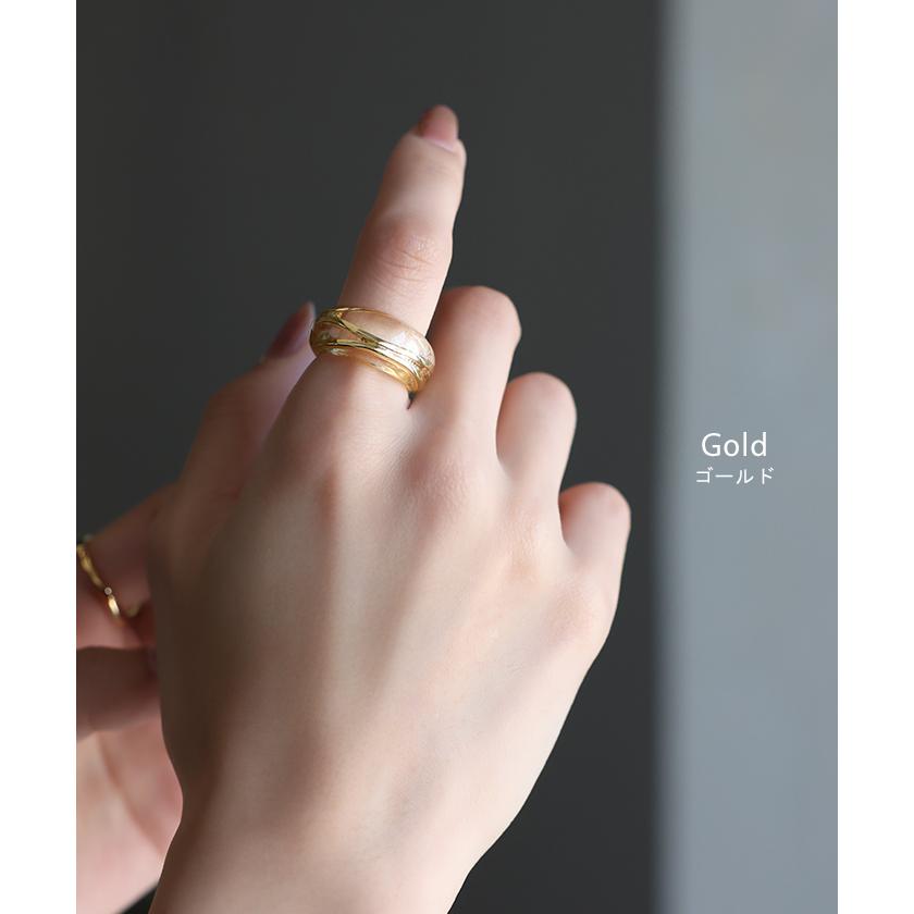 リング クリア メタル アクセサリー ニュアンス レディース 指輪 アクセ シルバー ゴールド シルバーアクセサリー ボリューム 透け感 レイヤード 重ね付け 太め | HUG.U | 09