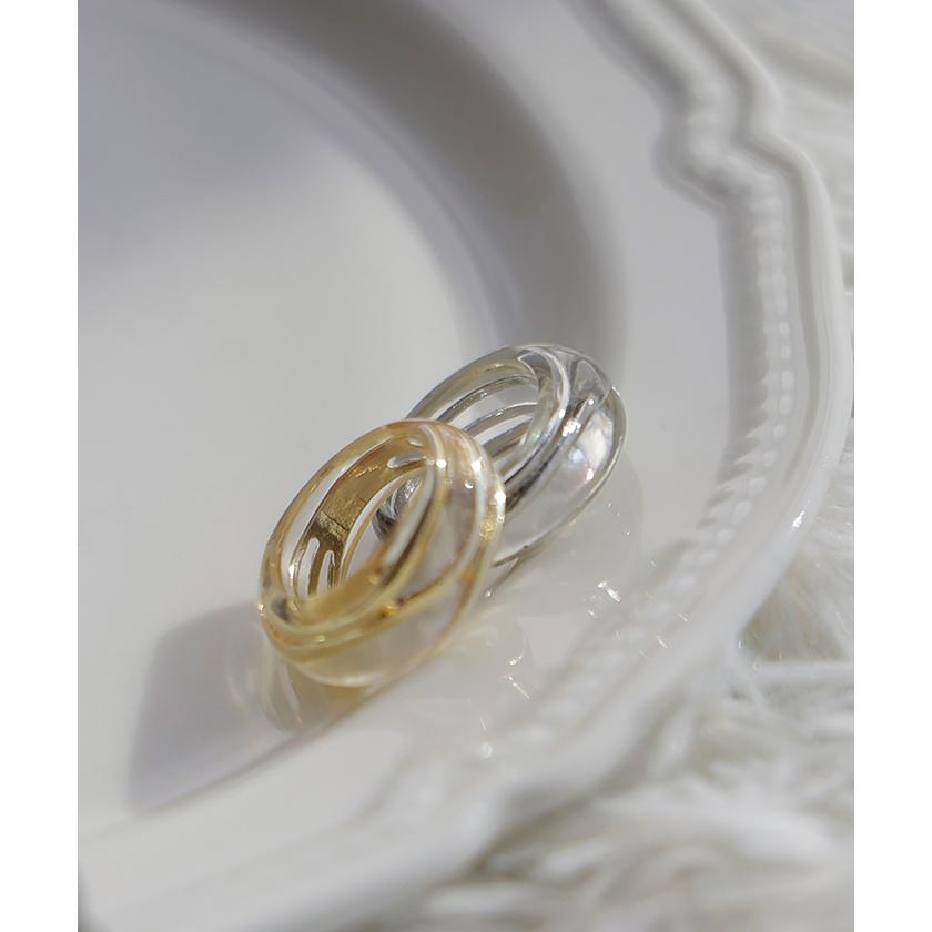 リング クリア メタル アクセサリー ニュアンス レディース 指輪 アクセ シルバー ゴールド シルバーアクセサリー ボリューム 透け感 レイヤード 重ね付け 太め | HUG.U | 10