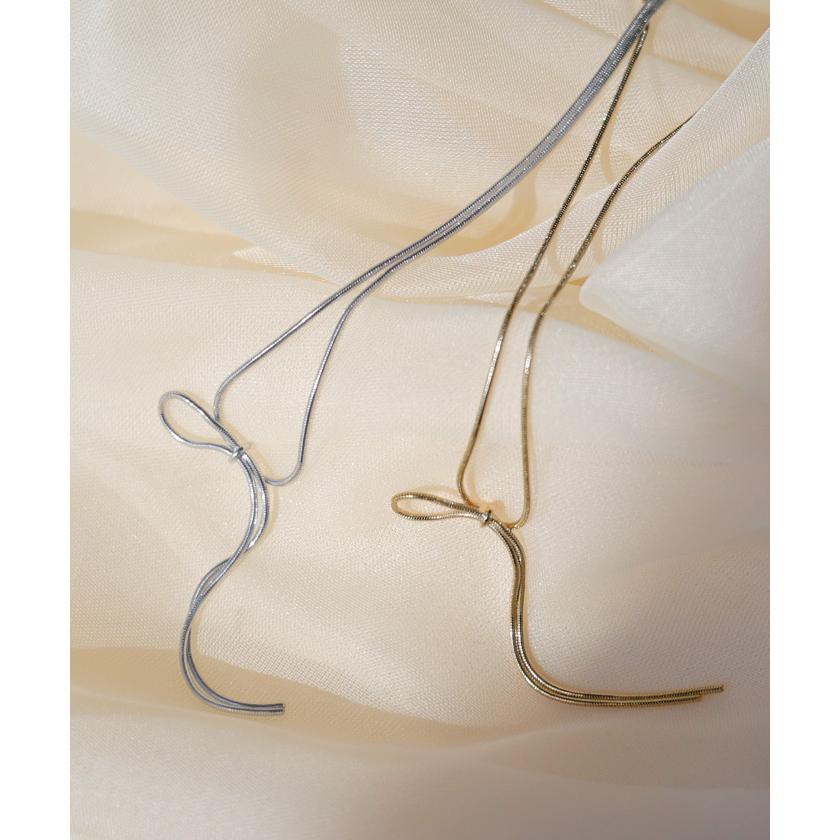 ネックレス リボン デザイン モチーフ レディース アクセ アクセサリー ノット 結び目 チェーン シンプル ニュアンス アジャスター 調整 華奢 細い 合金 ロング | HUG.U | 05