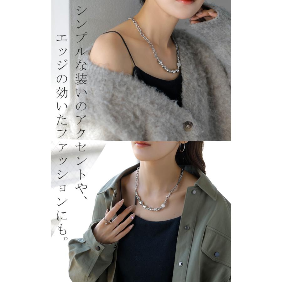 ネックレス サージカルステンレス チェーン ストーン ビース レディース アクセサリー アクセ シルバー 銀 不揃い モチーフ 異素材 MIX 錆びにくい | HUG.U | 10