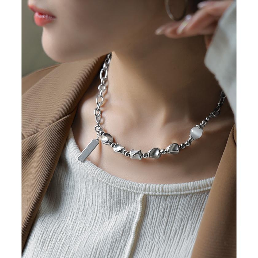 ネックレス サージカルステンレス チェーン ストーン ビース レディース アクセサリー アクセ シルバー 銀 不揃い モチーフ 異素材 MIX 錆びにくい | HUG.U | 11