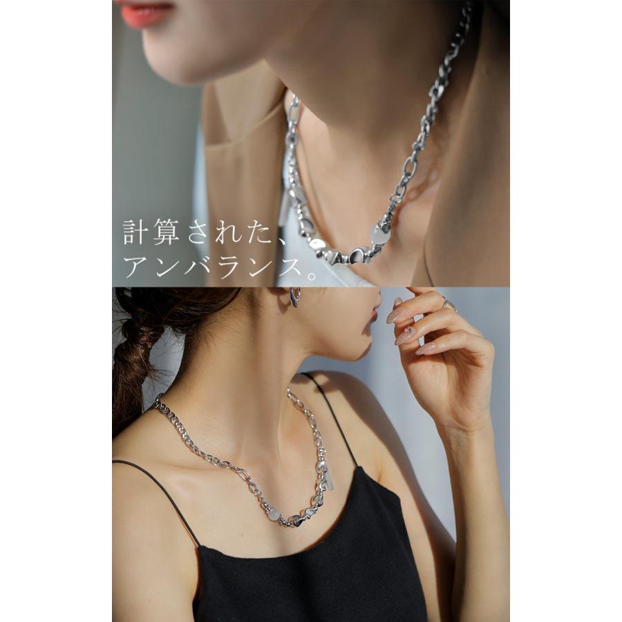 ネックレス サージカルステンレス チェーン ストーン ビース レディース アクセサリー アクセ シルバー 銀 不揃い モチーフ 異素材 MIX 錆びにくい | HUG.U | 12