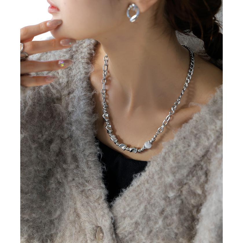 ネックレス サージカルステンレス チェーン ストーン ビース レディース アクセサリー アクセ シルバー 銀 不揃い モチーフ 異素材 MIX 錆びにくい | HUG.U | 13
