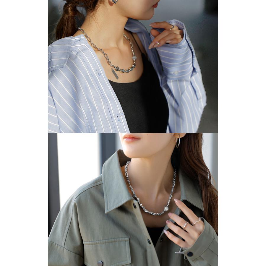 ネックレス サージカルステンレス チェーン ストーン ビース レディース アクセサリー アクセ シルバー 銀 不揃い モチーフ 異素材 MIX 錆びにくい | HUG.U | 07