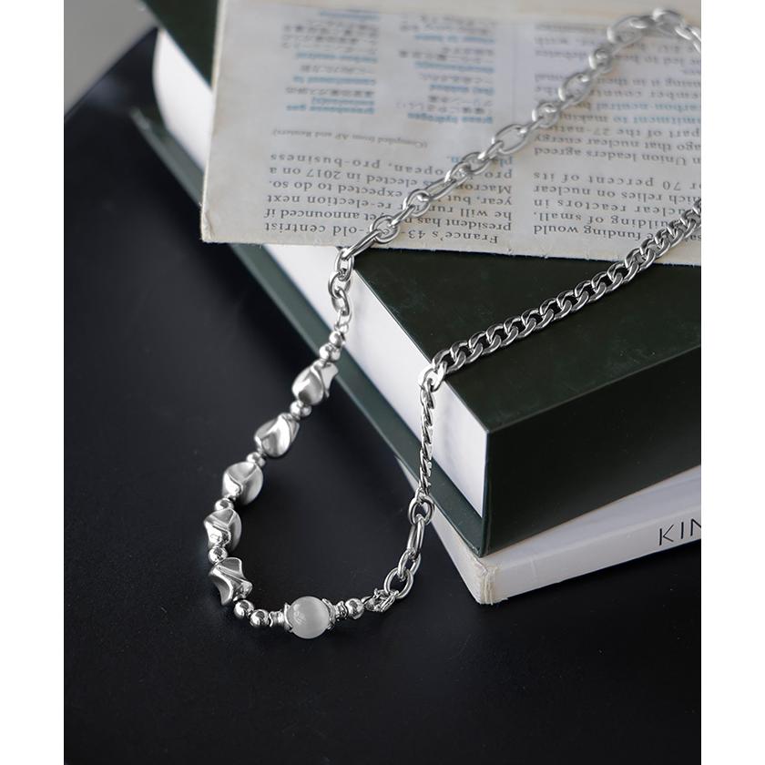 ネックレス サージカルステンレス チェーン ストーン ビース レディース アクセサリー アクセ シルバー 銀 不揃い モチーフ 異素材 MIX 錆びにくい | HUG.U | 09