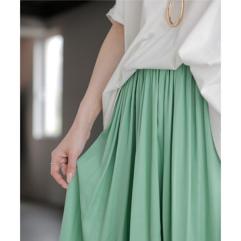 スカート ロング フレア 超軽量 レディース ロングスカート ギャザー ギャザースカート フレアスカート Aライン デニムライク 無地 長い | HUG.U | 20