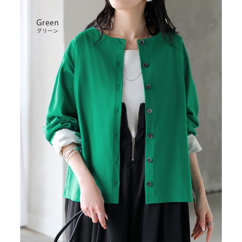 カーディガン 綿100 配色 レディース トップス カーデ バスク生地 コットン 長袖 クルーネック ボーダー 柄 バイカラー ロンT ジャスト丈 | HUG.U | 16