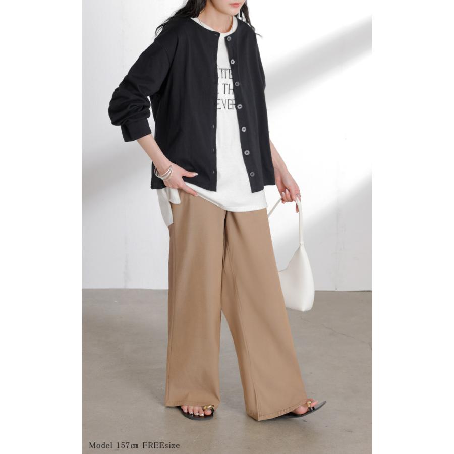 カーディガン 綿100 配色 レディース トップス カーデ バスク生地 コットン 長袖 クルーネック ボーダー 柄 バイカラー ロンT ジャスト丈 | HUG.U | 07