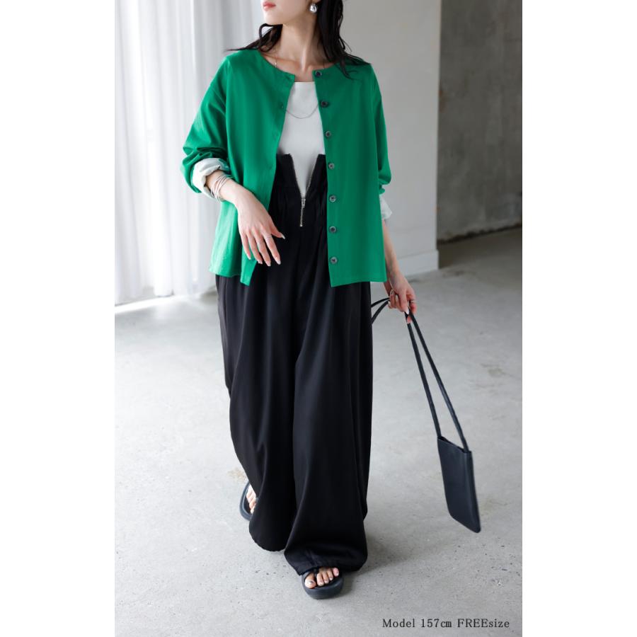 カーディガン 綿100 配色 レディース トップス カーデ バスク生地 コットン 長袖 クルーネック ボーダー 柄 バイカラー ロンT ジャスト丈 | HUG.U | 12