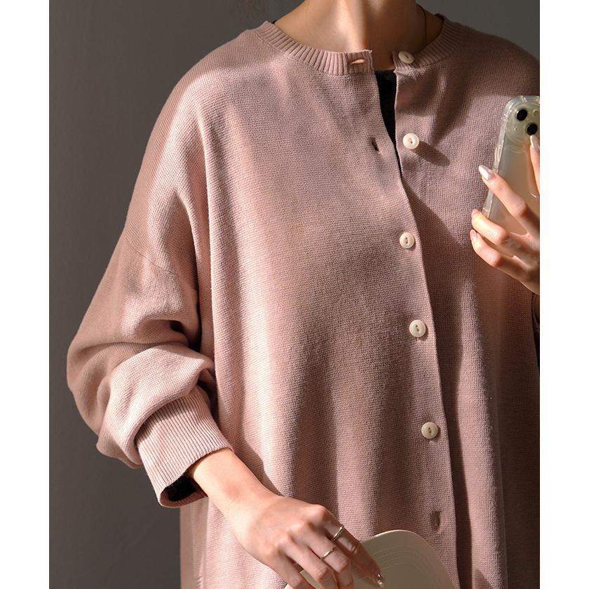 カーディガン ニット 洗える レディース トップス セーター カーデ ニットカーディガン ジャスト丈 長袖 羽織 クルーネック リブ ウォッシャブル イージーケア | HUG.U | 19