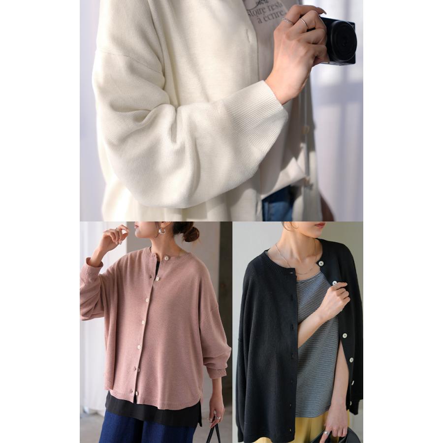 カーディガン ニット 洗える レディース トップス セーター カーデ ニットカーディガン ジャスト丈 長袖 羽織 クルーネック リブ ウォッシャブル イージーケア | HUG.U | 23
