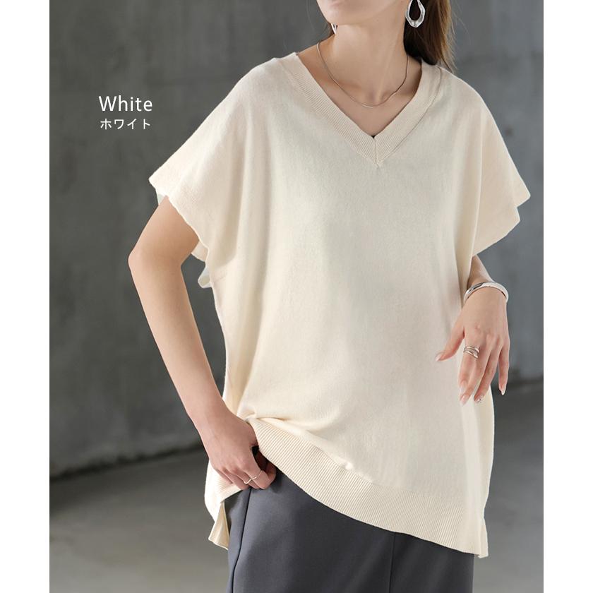 ベスト ニット 洗える 綿100 レディース トップス ロング チュニック ロングベスト ノースリーブ Vネック 薄手 軽い ウォッシャブル レイヤード ちくちくしない | HUG.U | 15