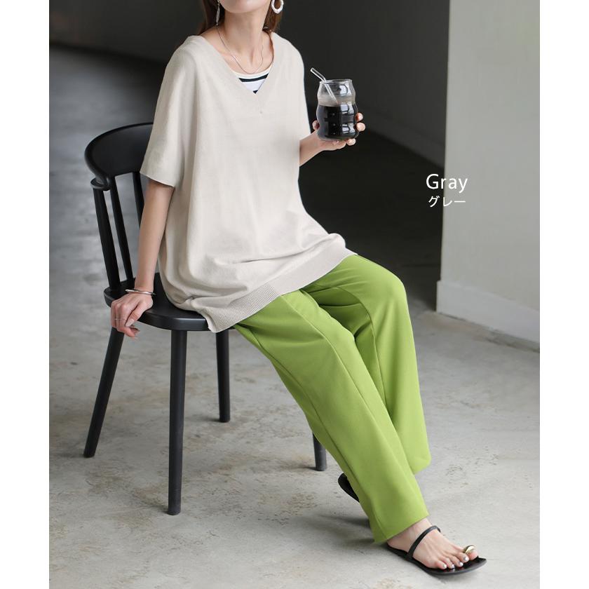 ベスト ニット 洗える 綿100 レディース トップス ロング チュニック ロングベスト ノースリーブ Vネック 薄手 軽い ウォッシャブル レイヤード ちくちくしない | HUG.U | 16