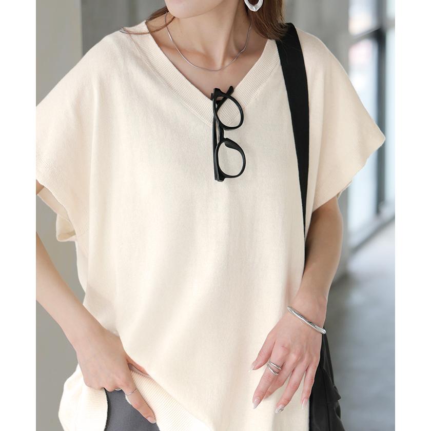 ベスト ニット 洗える 綿100 レディース トップス ロング チュニック ロングベスト ノースリーブ Vネック 薄手 軽い ウォッシャブル レイヤード ちくちくしない | HUG.U | 24