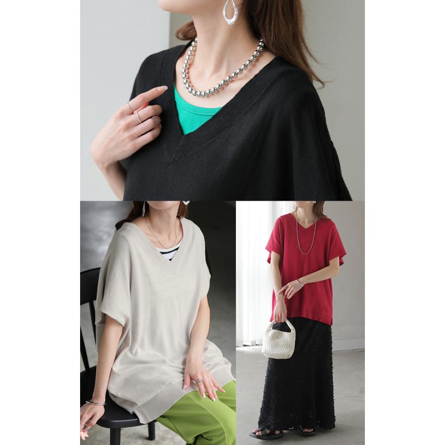 ベスト ニット 洗える 綿100 レディース トップス ロング チュニック ロングベスト ノースリーブ Vネック 薄手 軽い ウォッシャブル レイヤード ちくちくしない | HUG.U | 11