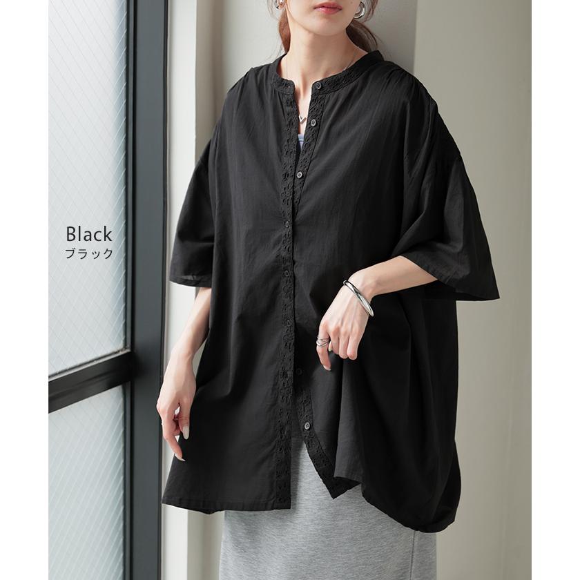ブラウス インド綿 100％ レース レディース トップス ロング チュニック シャツ ロングシャツ Tシャツ カットソー 刺繍 花柄 フラワー | HUG.U | 16